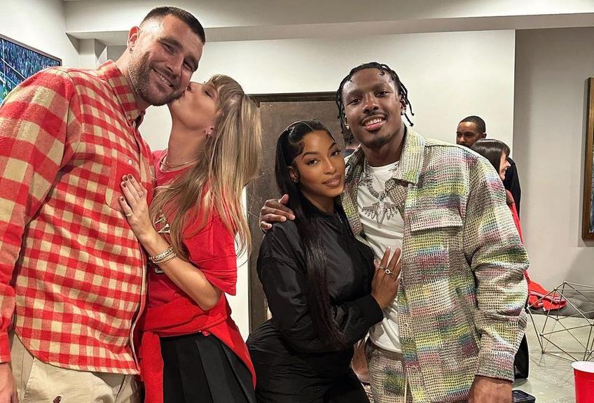 Chariah Gordon, partenera lui Mecole Hardman Jr., a distribuit o imagine de peste 100.000 de aprecieri pe Instagram. În ea apar Taylor Swift și Travis Kelce, cuplul momentului în Statele Unite ale Americii.