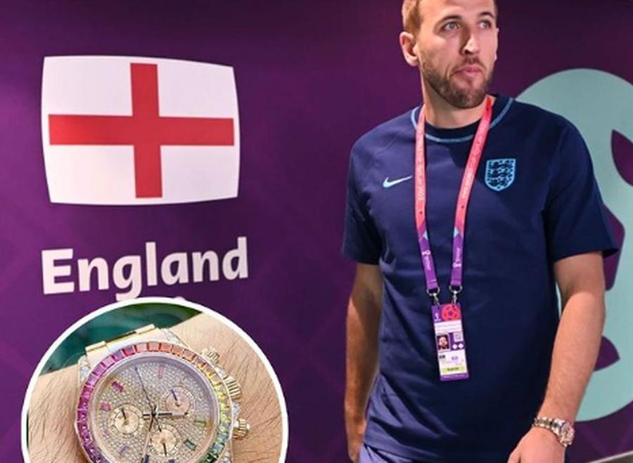 Ceasul lui Harry Kane, conceput în culorile curcubeului / Sursă foto: Sport Bible Inventiv! Și Harry Kane a sfidat FIFA » Cum arată ceasul de peste 500.000 de euro purtat de vedeta naționalei Angliei