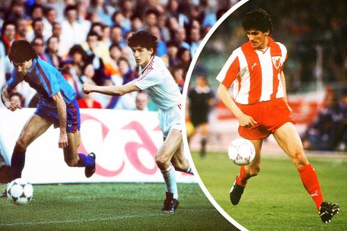 Belodedici, în stânga în tricoul Stelei, în dreapta, în echipamentul celor de la Steaua Roșie