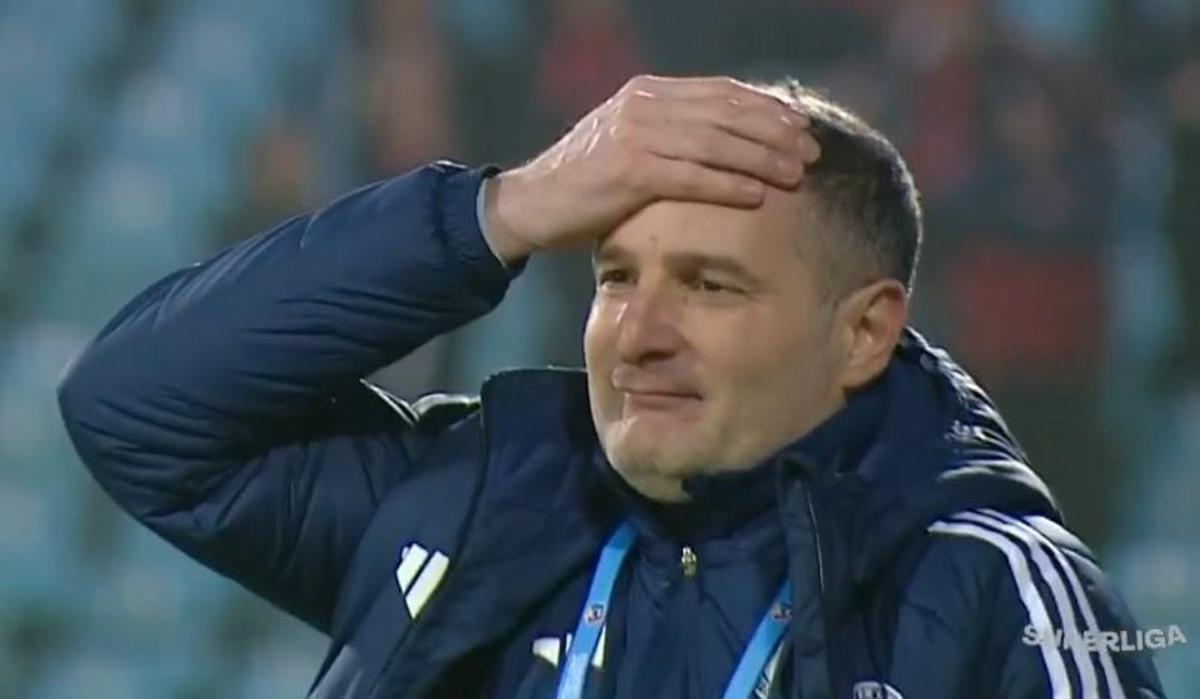 Reacția lui Laszlo Balint la golul lui Nuno Pedo în Oțelul - Csikszereda