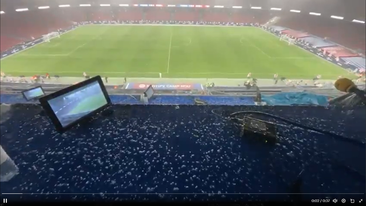 Stadionul Camp Nou în timpul ploii // foto: X