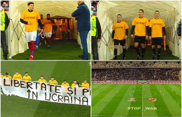 Cu gândul la Ucraina în derby-ul Rapid - Dinamo » Mesajele transmise de fotbaliști și grafica specială a televiziunilor