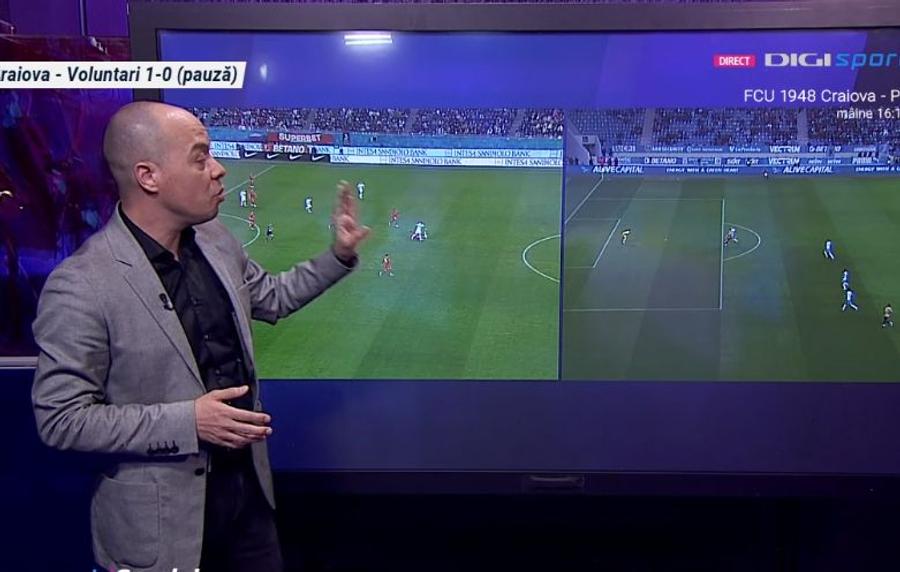 În stânga faza din FCSB - Botoșani, în dreapta cea din Craiova - Voluntari / FOTO: Captură TV @Digi Sport 1 Moment controversat în Universitatea Craiova - Voluntari » Verdictul lui Marius Avram: „De asta e diferit față de eliminarea lui Nana Antwi”
