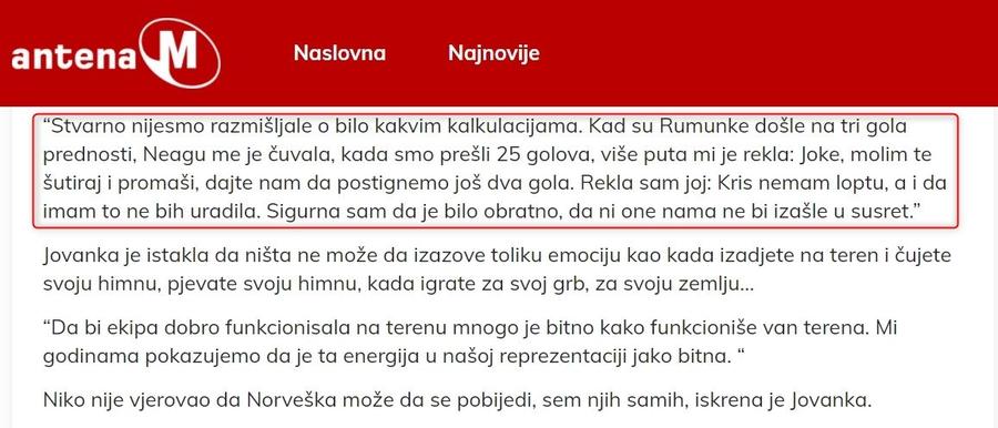Captura inițială de pe Antena M conține și declarația explicită despre Cristina Neagu Declarațiile în care Radicevic o acuza pe Cristina Neagu au dispărut complet din Muntenegru!