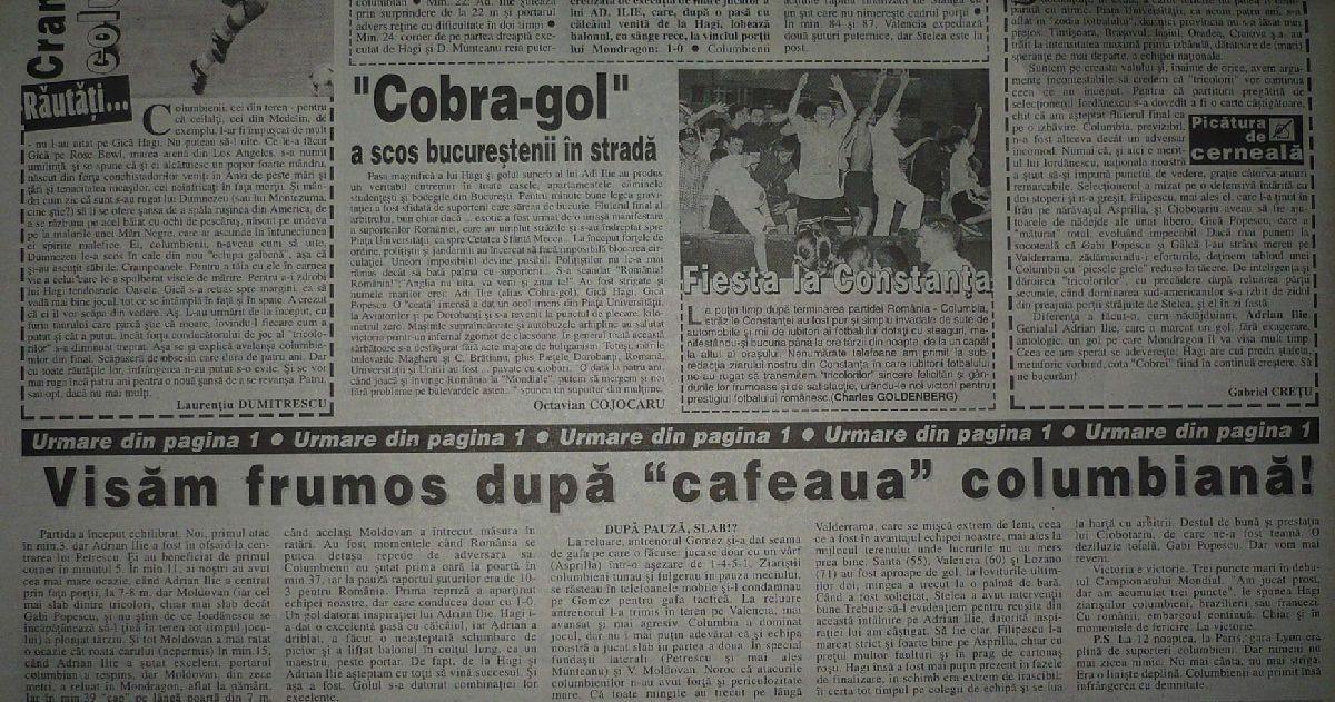 Ce scria Gazeta Sporturilor după victoria României în fața Columbiei de la Coupe du Monde '98