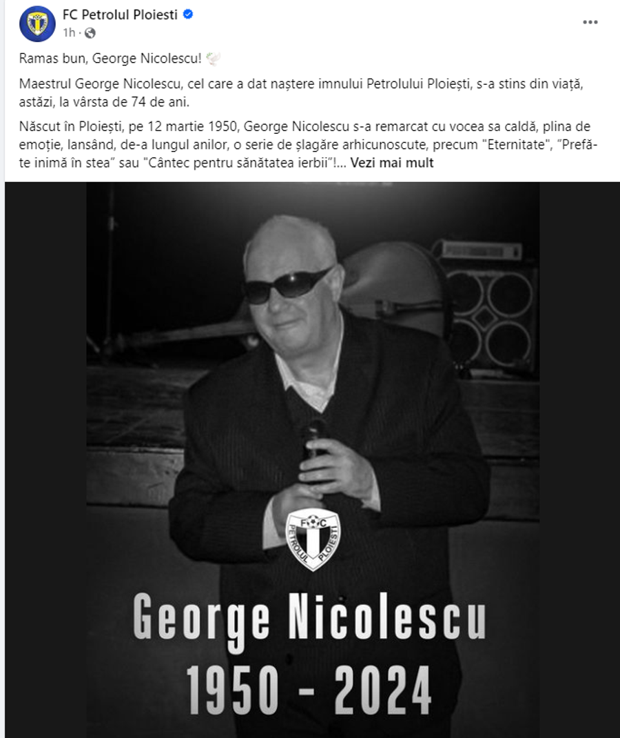 Maestrul George Nicolescu, compozitorul imnurilor celor de la FCSB, Petrolul și Gloria Buzău, a decedat