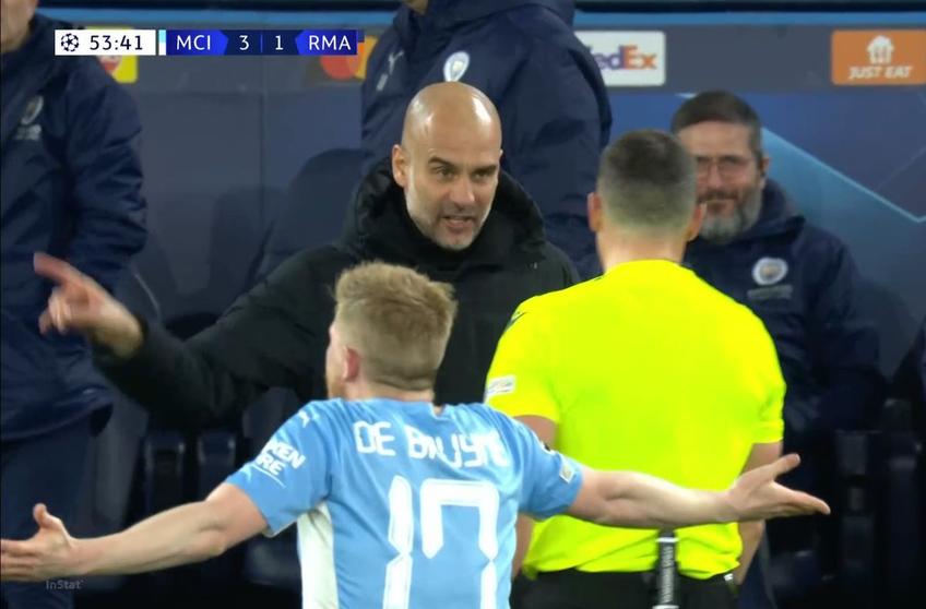 Istvan Kovacs (37 de ani) a condus impecabil prima oră din Manchester City și Real Madrid. În minutul 54, la scorul de 3-1, „centralul” din Carei a avut un schimb tensionat de replici cu Pep Guardiola (51 de ani).