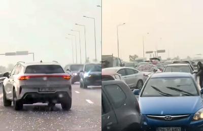 Panică pe A3 București - Ploiești: șoferii au întors pe autostradă și au mers pe contrasens ca să scape de grindină