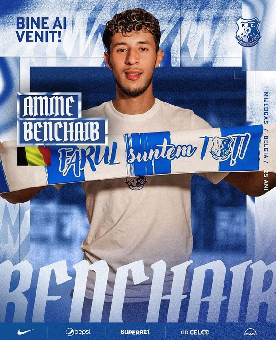 Amine Benchaib, prezentat la Farul Constanța. Foto: Facebook @ Farul Constanța Farul a anunțat al 9-lea transfer al verii » Hagi continuă să șocheze cu alegerile lui