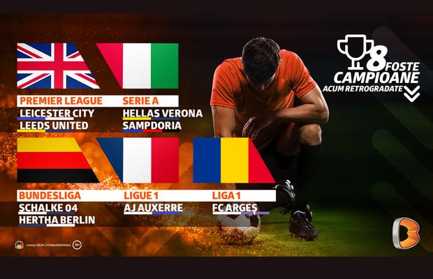 Opt foste campioane au retrogradat la finalul sezonului 2022/23 în fotbalul european, inclusiv din Liga 1