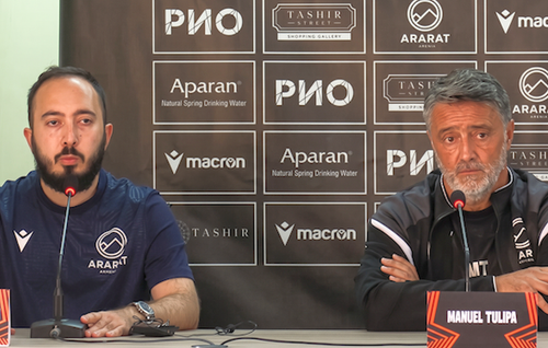 Declarațiile lui Manuel Tulipa, înainte de Ararat Armenia - Universitatea Craiova (în dreapta imaginii) // foto: armsport.am.