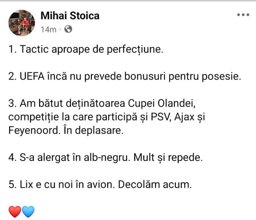Sursă foto: Facebook Mihai Stoica Mihai Stoica, mesaj în forță la o zi după victoria reușită de FCSB în Europa League: „UEFA nu prevede bonusuri pentru asta”