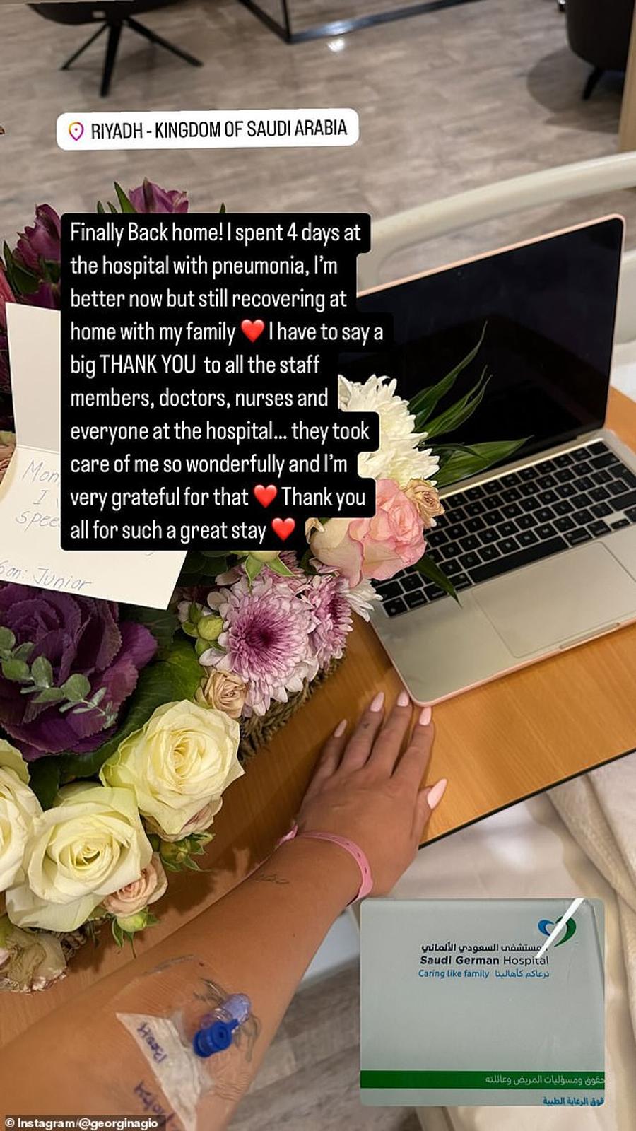 Mesajul postat de Georgina Rodriguez pe Instagram/ Foto: Instagram Soția lui Cristiano Ronaldo, internată în spital » Probleme de sănătate pentru Georgina: „4 zile în spital”