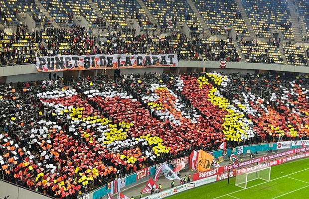 Duelul scenografiilor pe Arena Națională » Ce au afișat galeriile Dinamo și FCSB la Derby de România