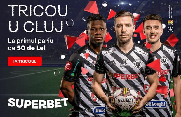 Vezi cum obții azi tricoul lui U Cluj cadou, pentru primul tău pariu pe Superbet.ro