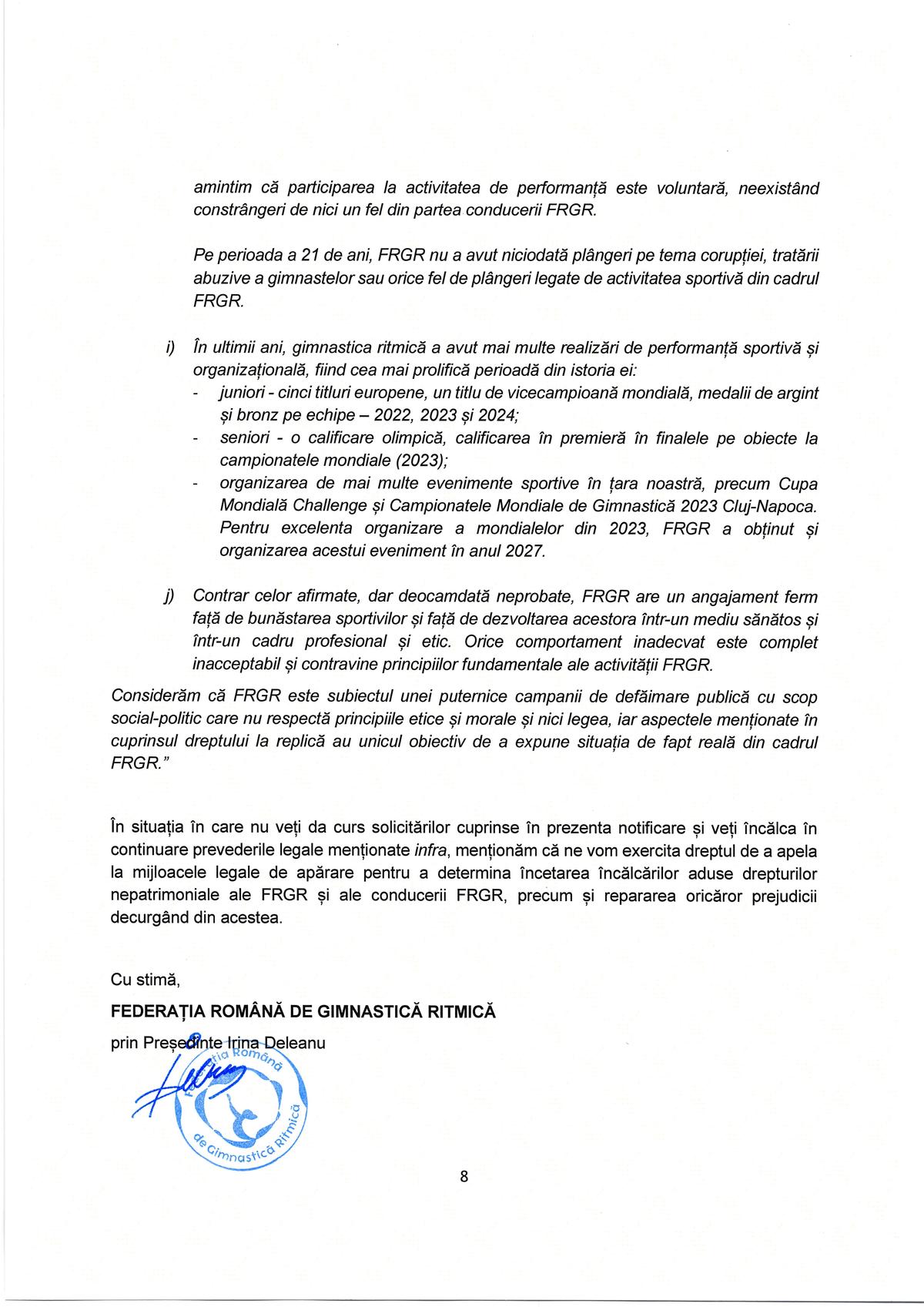 Comunicat FR Gimnastică Ritmică