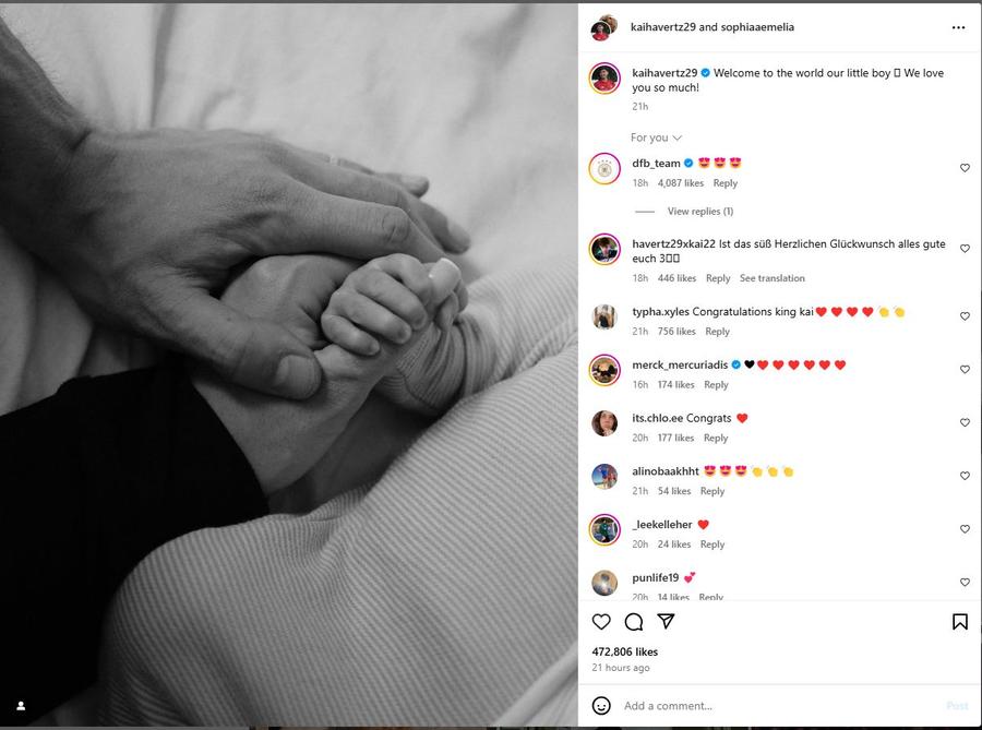 Kai Havertz și Sophia au devenit părinți: „Bine ai venit!”