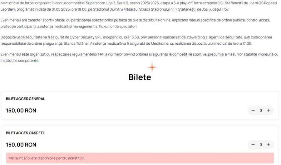 Stupoare la derby-ul de promovare din Liga 3 » Prețuri la bilete de 5 ori mai scumpe decât în Superliga, însă gazda susține că accesul este gratuit