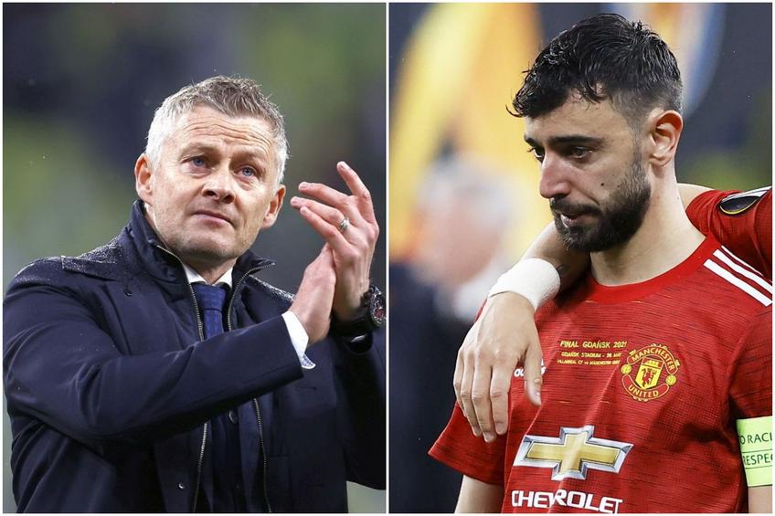 Ole Gunnar Solskjaer și Bruno Fernandes, după finala Europa League // foto: Guliver/gettyimages & Reuters
