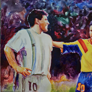 Regii de pe teren.
Gheorghe Hagi și Diego Armando Maradona, la Campionatul Mondial din 1990 (Italia), România – Argentina 1-1