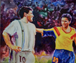Regii de pe teren.
Gheorghe Hagi și Diego Armando Maradona, la Campionatul Mondial din 1990 (Italia), România – Argentina 1-1