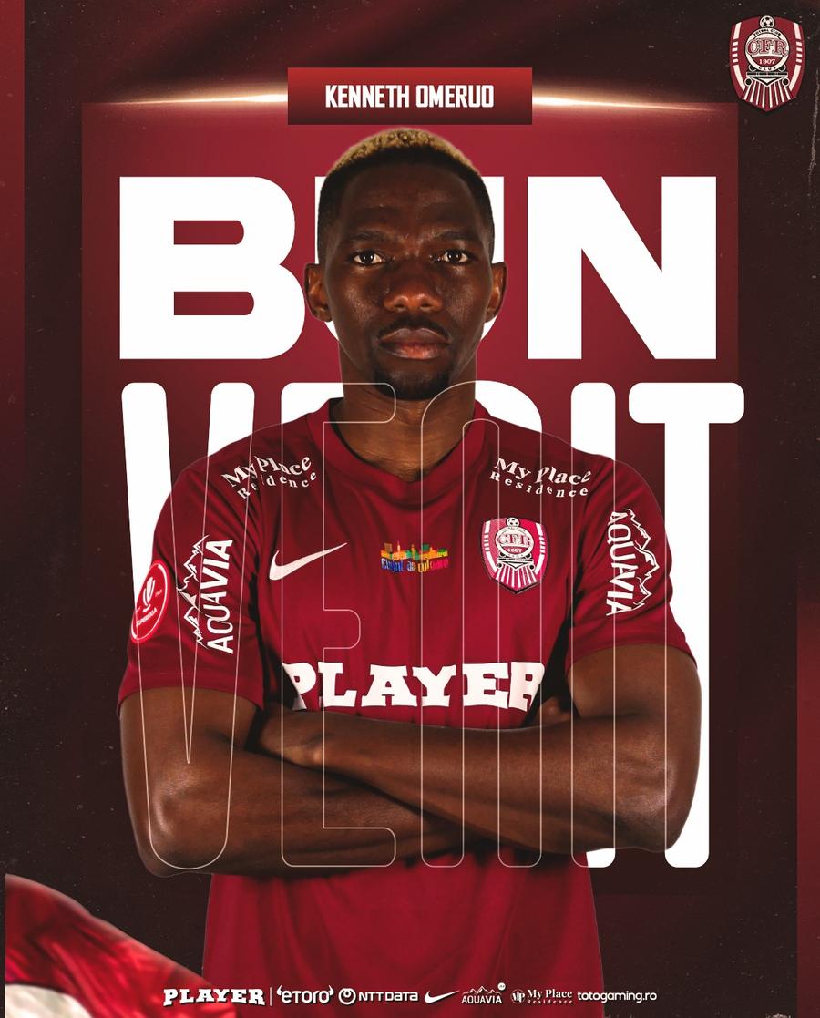 Kenneth Omeruo, prezentat la CFR Cluj Kenneth Omeruo, oficial în Superligă! Internaționalul nigerian merge în cantonamentul echipei