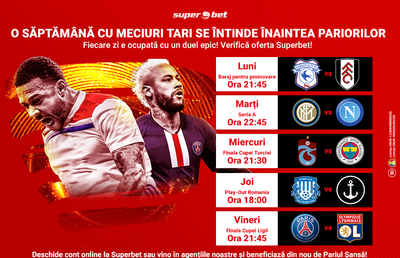 Pariază la Superbet într-o săptămână plină cu finale de Cupă, baraje pentru promovare și derby-uri de senzație!