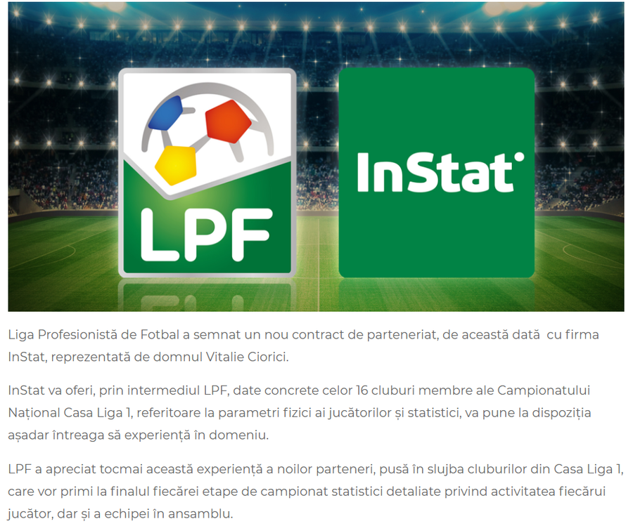 Cadou pentru echipele din Liga 1: cifre oficiale InStat după fiecare etapă » Comunicatul oficial al Ligii
