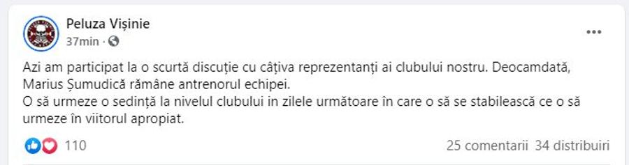 Suporterii lui CFR Cluj vin cu vești de ultimă oră: „Marius Șumudică rămâne antrenorul echipei”
