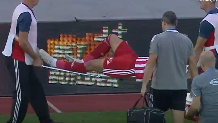Denis Ciobotariu, scos pe targă din teren/ foto: captură Prima Sport Hermannstadt și Sepsi, remiză în grupele Cupei României Betano