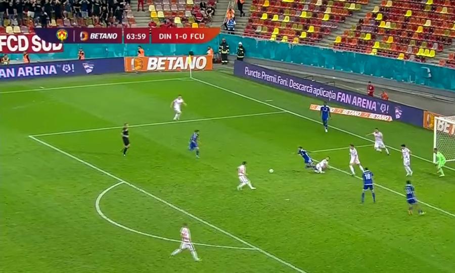 Faza în care Dani Iglesias l-a faultat pe Yassine Bahassa. Foto: Captură Prima Sport Dani Iglesias face lumină vizavi de faza penalty-ului la Dinamo - FCU Craiova: „Să fiu sincer”