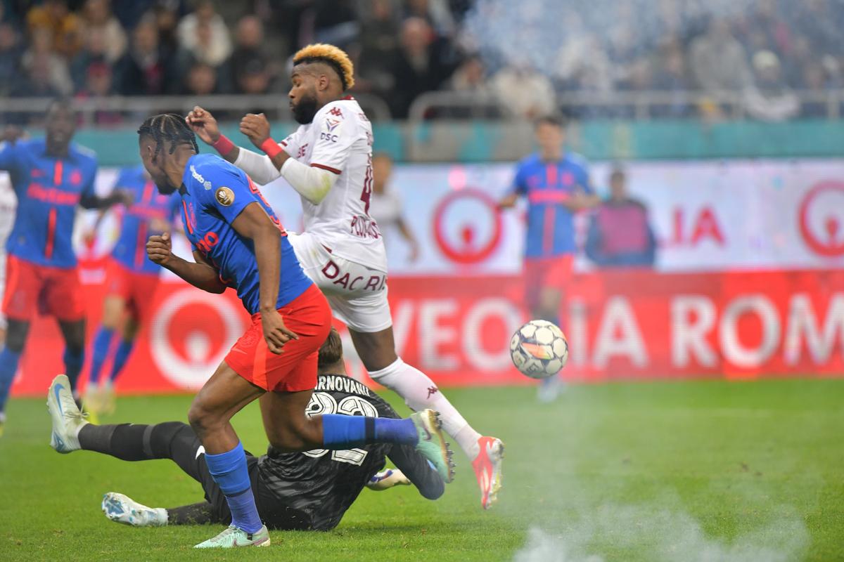 Aaron Boupendza, mulțumit de remiza cu FCSB: „Îi respectăm, sunt campioni. Nu e rău că am luat un punct”