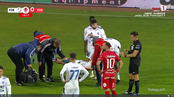 Narcis Ilaș s-a accidentat în FC Botoșani - Hermannstadt. FOTO: captură Prima Sport