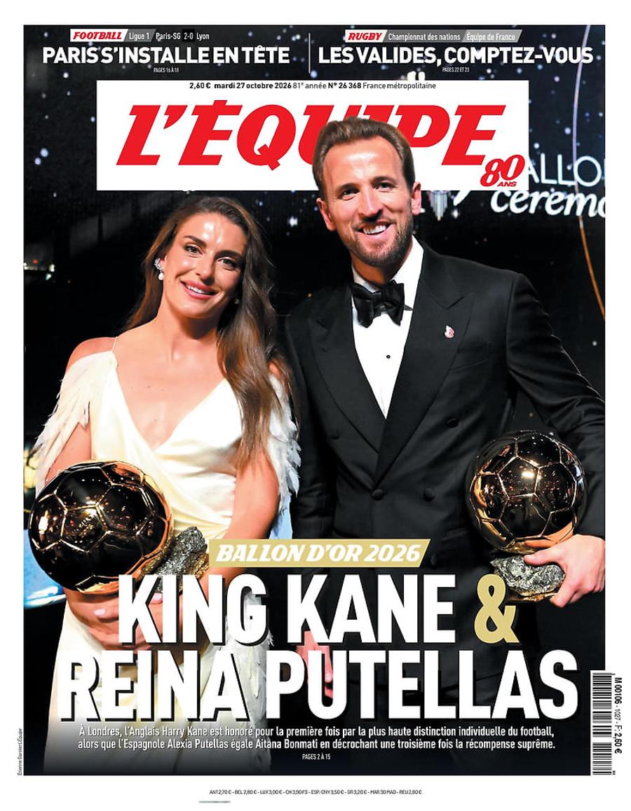 „King Kane” a titrat L’Equipe peste pagina 1 a ediției tipărite de marți, 27 octombrie Merita Kane Balonul de Aur?