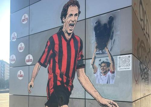Pictura murală a lui Franco Baresi a fost vandalizată de fanii lui Inter / Sursă foto: X