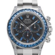 Rolex Cosmograph Daytona „Blue Sapphire”, cu cadran din obsidian și lunetă încrustată cu 36 de safire albastre/ Foto: wristaficionado.com