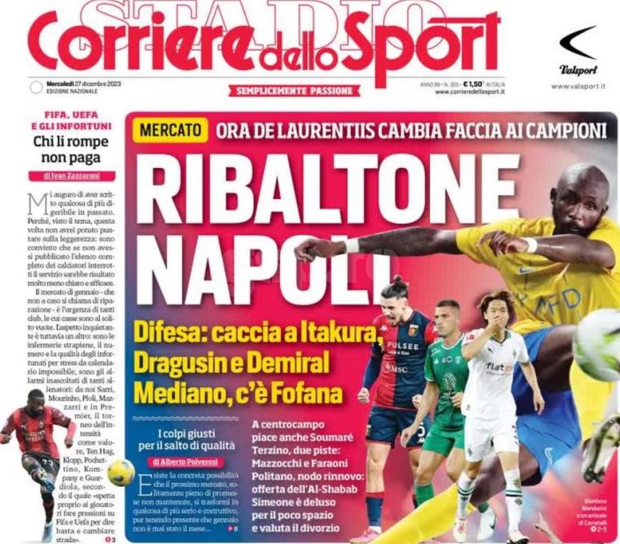 Așa arată coperta Corriere dello Sport de astăzi Și campioana Italiei a pus ochii pe el. Radu Drăgușin ar putea fi al doilea stoper român care joacă la Napoli!