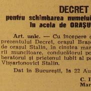 Decretul de schimbare al numelui oraşului Braşov