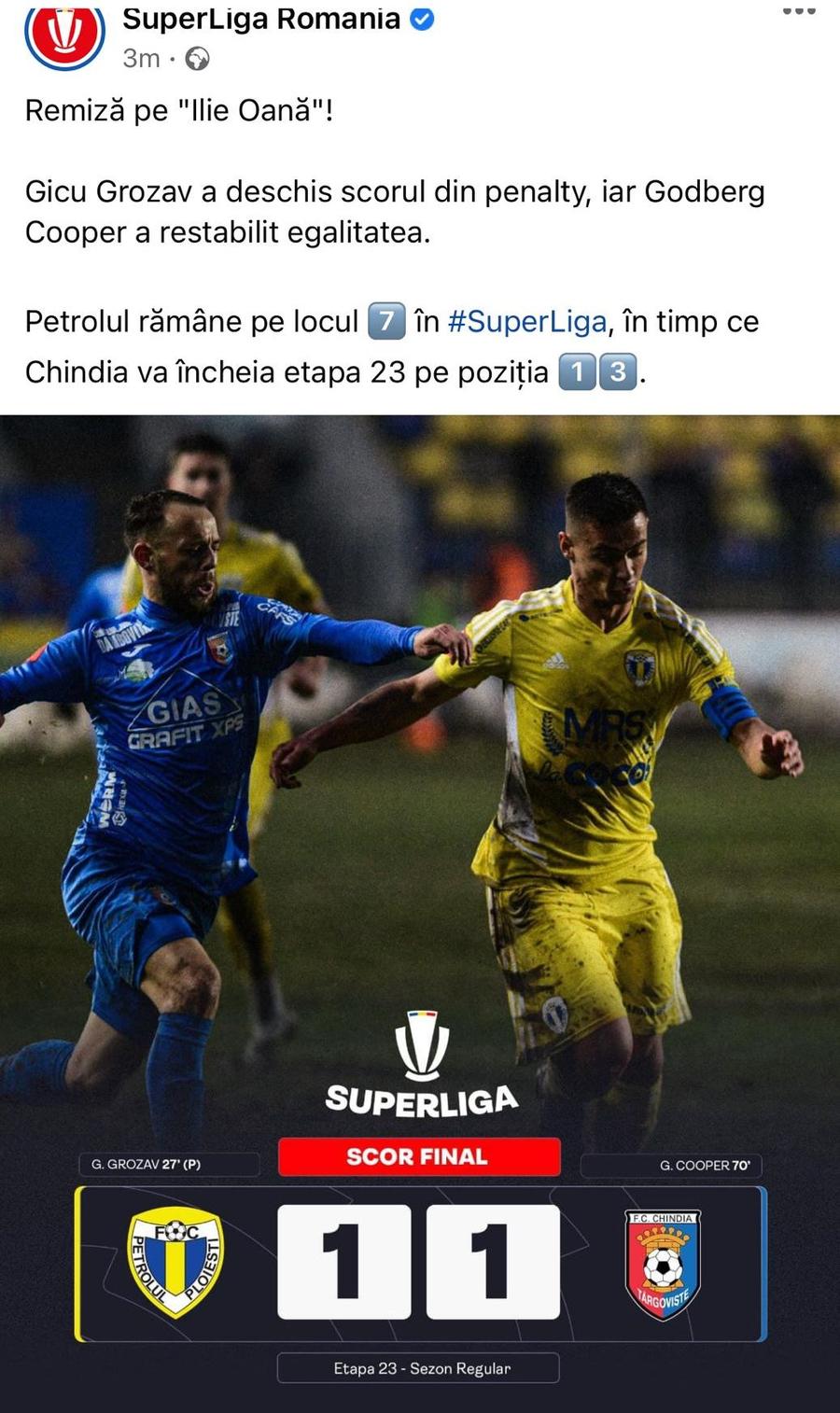 FOTO: Facebook Contul oficial al Ligii a anunțat un rezultat greșit: „N-ați mai stat la tot meciul, nu?”