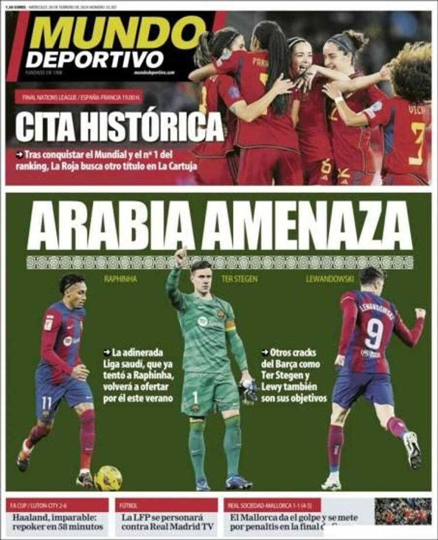 Coperta Mundo Deportivo de astăzi Barcelona tremură: Arabia Saudită vine după 3 oameni de bază!