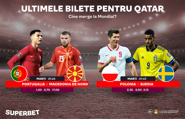 Cine merge la Mondial? Portugalia şi Polonia sunt favorite în finalele din play-off