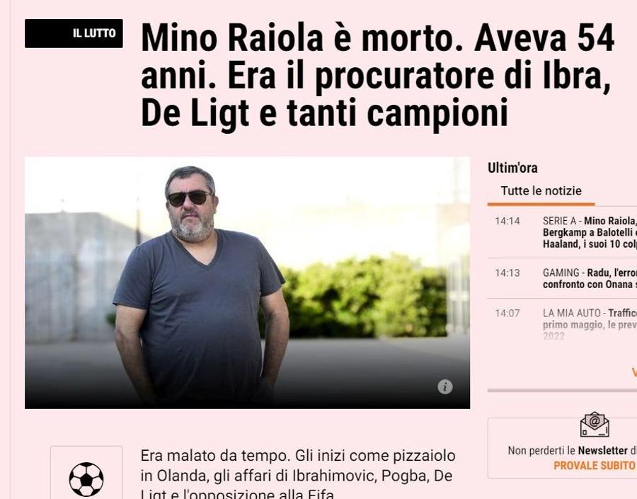 „M-ați omorât a doua oară în 4 luni!” » După ce toată presa din Europa i-a declarat decesul, Mino Raiola a anunțat că e în viață