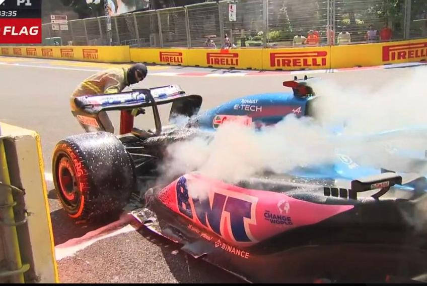 Monopostul lui Pierre Gasly a luat foc înaintea calificărilor / Captură Twitter