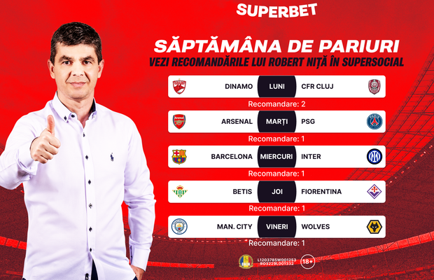 Începe o Supersăptămână de pariuri! Vezi recomandările lui Robert Niță în SuperSocial
