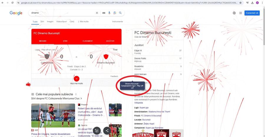 Ce apare în momentul în care cauți „Dinamo” pe Google Dinamo „Ie-a furat” titlul celor de la FCSB » Ce apare în momentul în care îi cauți pe „câini” pe Google