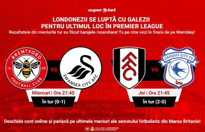 Fulham e aproape de finală. Swansea trebuie să reziste la Brentford! Pariază la Superbet pe meciurile retur, care se vor juca în capitala Angliei!