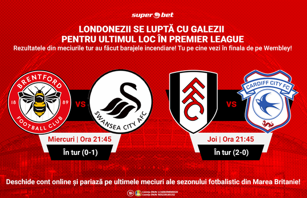 Fulham e aproape de finală. Swansea trebuie să reziste la Brentford! Pariază la Superbet pe meciurile retur, care se vor juca în capitala Angliei!
