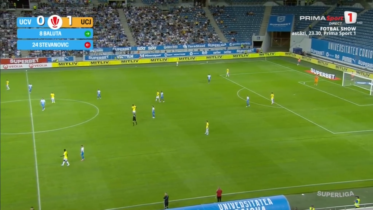 Momente incredibile în Craiova - U Cluj! Au jucat cu 12 oameni pe teren