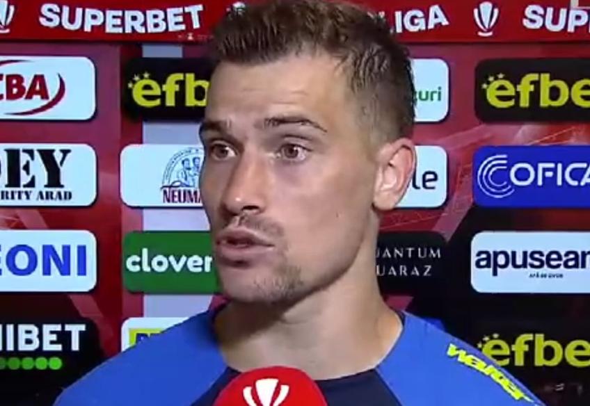 Darius Olaru (25 de ani) l-a atacat pe Szabolcs Kovacs, fără să-i pronunțe numele, arbitru în camera VAR la UTA - FCSB 2-1, pentru penalty-ul dictat la presupusul henț al lui Alexandru Pantea.