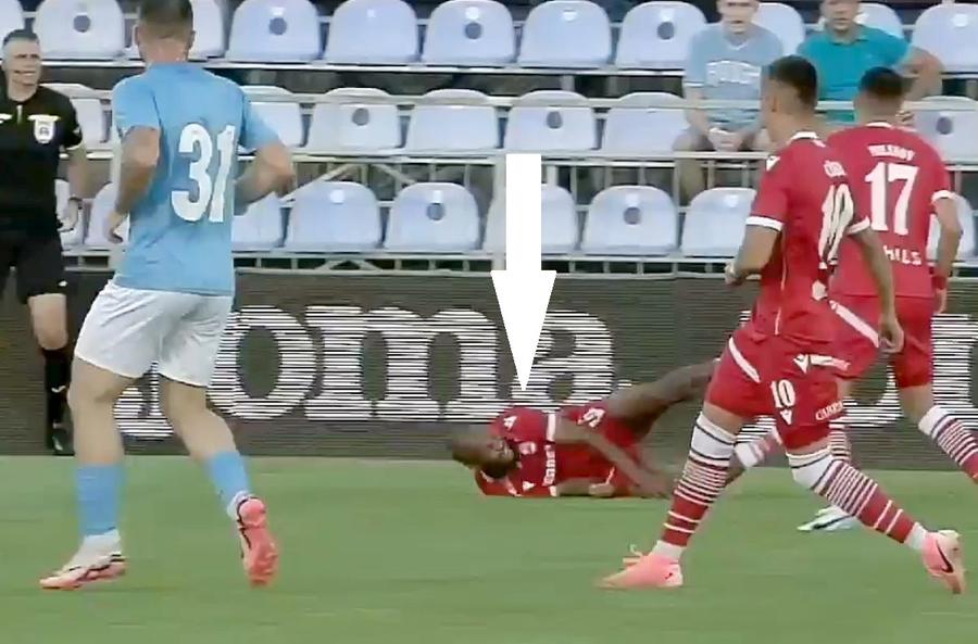 Așa a căzut Hakim Abdallah după intervenția lui Andreș Pierdere grea pentru Dinamo: a ieșit urlând de durere la Voluntari, după doar 13 minute!